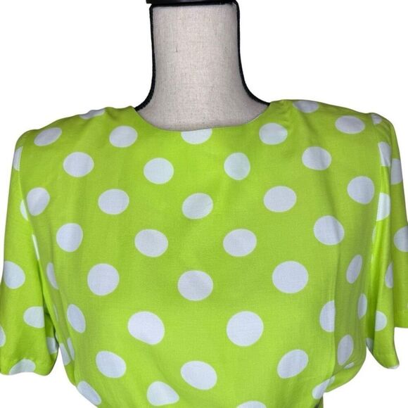 Vintage By Berkeley Green & White polka Dot Sheath Dress Sz 10 - Picture 3 of 14